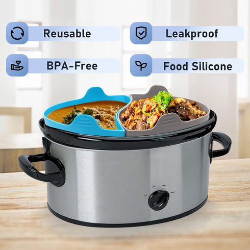 Slow Cooker Liners Compatible for Crock Pot 6 Quart, 2Packs Silicone Cooking Liners Reusable, Dishwasher Safe, BPA Free (Grey+Blue)...