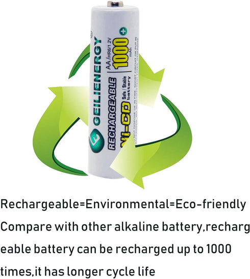 GEILIENERGY Solar Light AA Ni-CD 1000mAh Rechargable Batteries,AA Rechargeable Batteries for Solar Lights Solar Lamp(Pack of 12)...