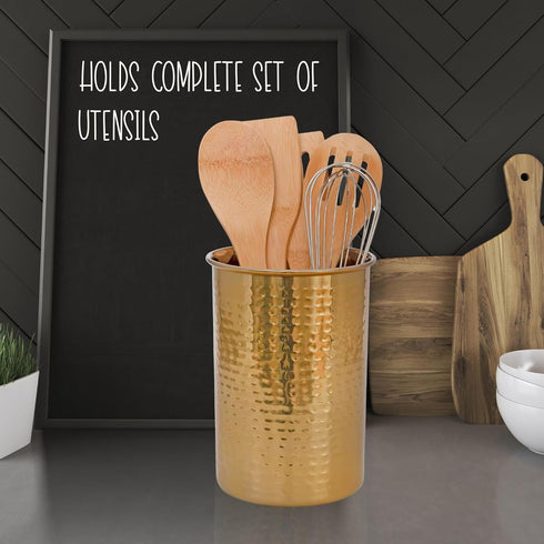 Darware Hammered Gold Kitchen Utensil Holder / 7-Inch Tool Caddy, Store All Your Wooden Spoons, Spatulas, & More...