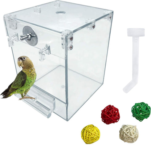 PINVNBY Bird Bath Box,Parrot No-Leakage Bathtub for Cage Hanging Tube Shower Box Cage Accessory with Water Injector and Balls Toys for Small Pet B...