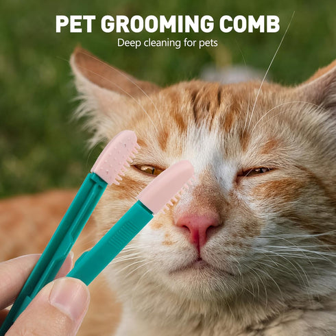 POPETPOP Cat Dog Tear Stain Remover: Multifunctional Dog Eye Comb Brush 2pcs Mini Pets Grooming Comb for Dogs Cats Puppy Kitten Removing Crust and...