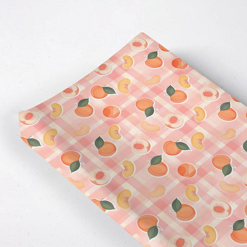 Peaches Fuirts Changing Pad Cover, Summer Peaches Prints Baby Nursery Diaper Changing Table Pad Cover, Unisex Peaches Checkered Pattern Diaper Cha...