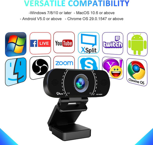 Akyta 1080P Webcam with Microphone, Noise-Canceling/Privacy Cover & Wide Angle 110°, Plug and Play USB Web Camera for Desktop Computer PC Laptop M...