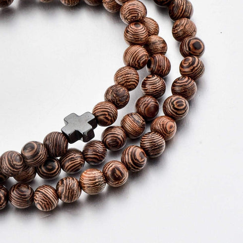 Christian Prayer Beads Rope Bracelet | Wooden Beads + Hematite Cross | Women Men Children | Great Gift for any Occasion!...