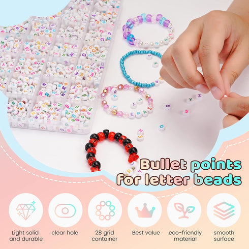 1450 Pieces Letter Beads kit, Acrylic 4x7mm Round Alphabet Beads for Bracelets Making, Letter Beads A-Z Heart Pattern Beads and Number Beads for B...