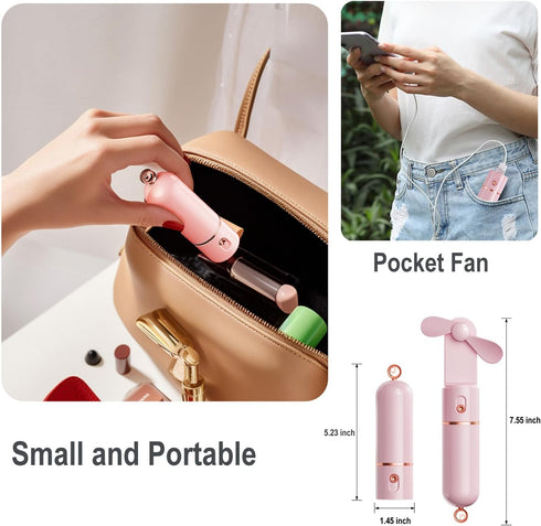 Portable Handheld Fan, Mini Fan USB Rechargeable, 3 Speed Personal Small Pocket Fan, Battery Operated Fan with Power Bank, Travel Hand Fan for Gir...