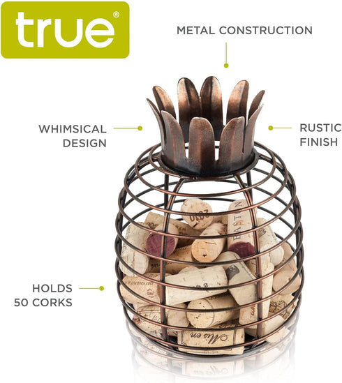 True Juicy Pineapple Stainless Steel Wine Cork Holders Decorative, Holds 50 Corks, Kitchen Bar Accessories, Rustic Home Decor Design, Set of 1...