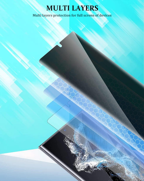for Galaxy S23 Ultra Privacy Screen Protector with Black Aluminium Alloy Camera Lens Protector, Anti-Spy Flexible TPU Film [Support Fingerprint ID...