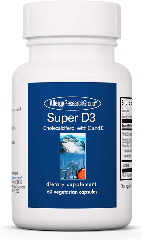 Allergy Research Group Super D3 Dietary Supplement - Bone & Immune Support, Cholecalciferol with C & E, Vegetarian Capsules, Gluten Free - 60 Coun...
