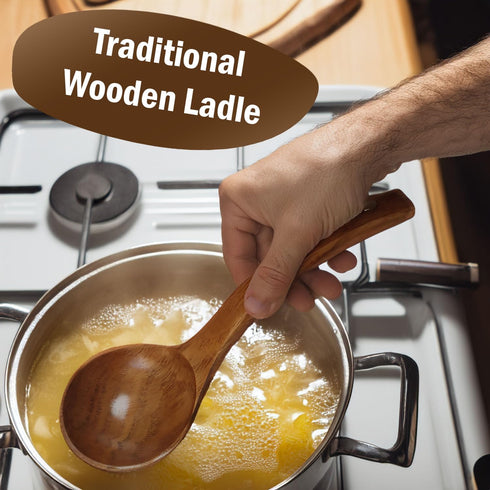 Wooden Ladle. Long Handle Ladle Utensils for Soup.for Kitchen Cookware, Cooking Ladle Spoon 10 inch Serving Spoon...