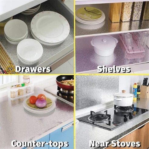 Kitchen PVC Self-Adhesive Wallpaper, Oil-Proof Foil Wall Sticker, Stove Countertop Waterproof High Temperature Resistant Stickers, Cabinet Aluminu...