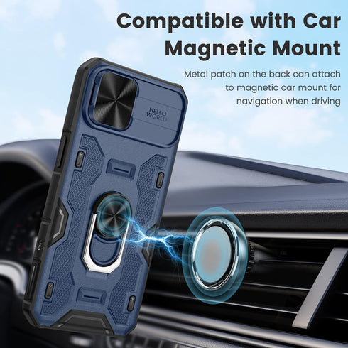 Caka for iPhone 14 Case, iPhone 13 Case with Camera Cover & Kickstand with Built-in 360°Rotate Ring Stand Heavy Duty Protective Phone Cover Case f...