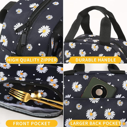 Insulated Lunch Box For Women Office Work Designer Small Lunch Cooler For Girls Fit Fresh Thermal Hot Lunch Bag For School Teen Three Pocket Soft ...
