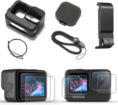 Black Silicone Protective Case for Go Pro Hero 12/Hero 11/Hero 10/Hero 9 Black,Battery Side Cover&Screen Protectors& Lens Caps&Lanyard for Go Pro ...