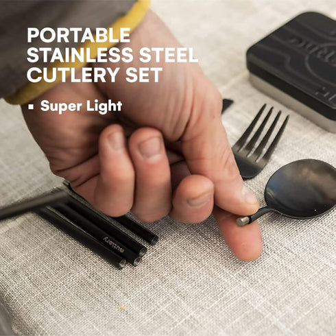 Outlery | Portable & Reusable Stainless Steel Travel Cutlery Set and Reusable Chopsticks (Black) Pocket Sized Cutlery Set...