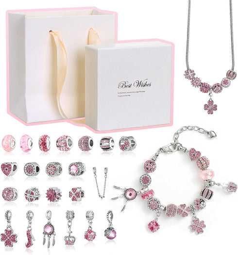 Naler Bracelet Charm Beads Set 24Pcs Charm bracelet making kit, jewelry making kit with Portable Jewelry Box, Valentine's Day Gift...