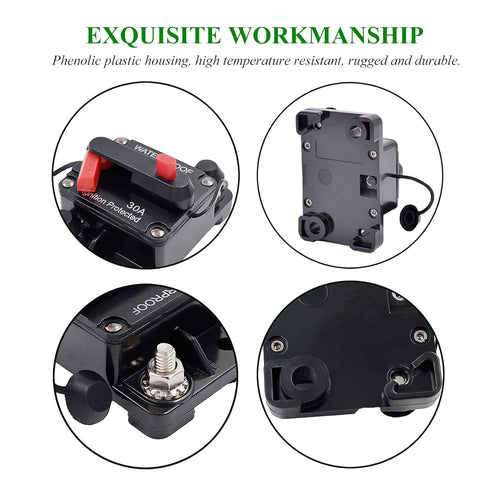 30 Amp Circuit Breaker with Manual Reset for Car Audio/RV Solar/Boat Trolling Motor/Truck Inverter/Marine Amplifier, DC 12V- 48V Circuit Protector...