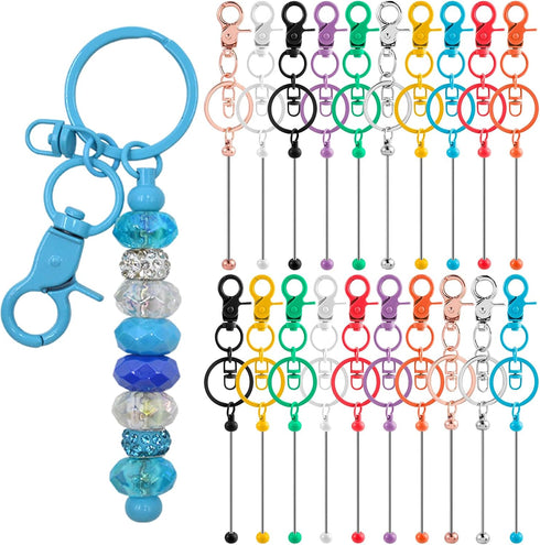 20 Pieces Beadable Keychains Bars - Diy Multicolor Blank Beadable Keychains Bulk - Keychain Bars for Beads Suitable for Silicone & Rubber - Beaded...