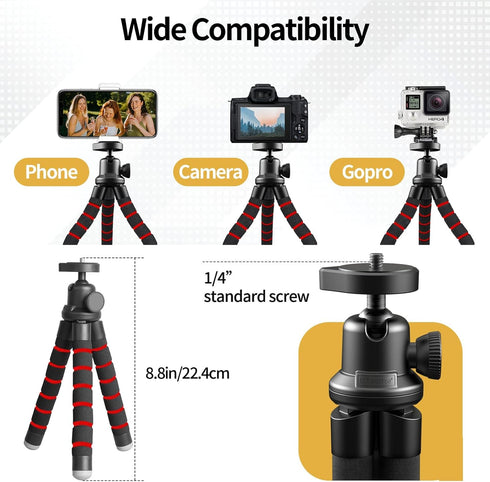 Sensyne Phone Tripod, Flexible Cell Phone Tripod with Phone Holder and Wireless Remote, Mini Travel Tripod Stand, Compatible with All Cell Phones,...