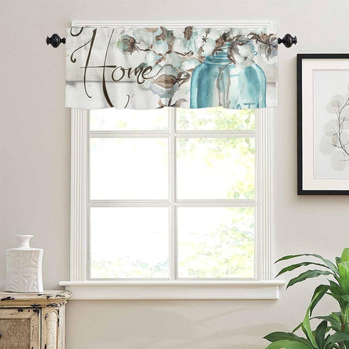 Valances for Windows, Mason Jar Cotton Flower Rod Pocket Kitchen Curtains Valances 54x18inch Short Window Curtains for Kitchen/Bathroom/Bedroom, S...