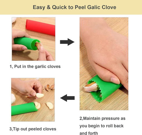 2 Set Peeler Silicone Easy Roll Tube Useful Garlic Odorfree Kitchen Tool (Red,Black)...