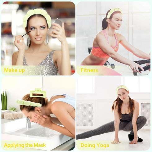 Skincare Headbands for Women, Makeup Spa Headband Bubble Face Wash Headbands for Washing Face or Facial with Hair Clips, Thick Hair Cute Puffy Spo...