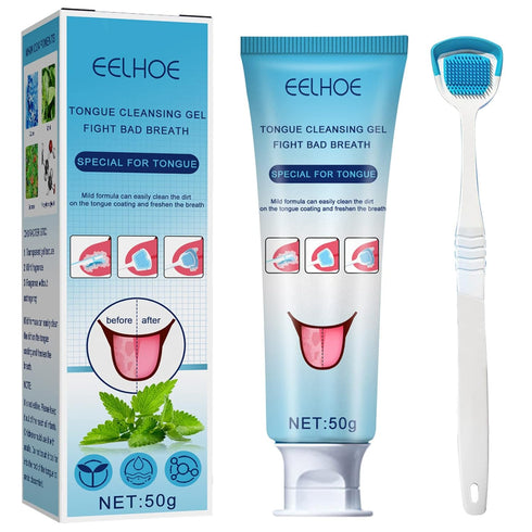 Tongue Cleaning Gel Set, Tongue Cleaner Gel with Tongue Brush, Tongue Scraper Scrubber for Adults with Cleaning Gel, Easy to Use for Adults Kids...