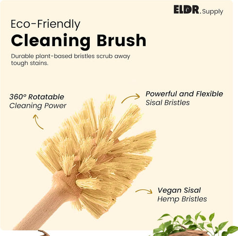 Bottle Brush, 14in Extra Long German Beechwood Handle, Strong Hemp Bristles, Zero Waste, Cleans and Scrubs Hard to Reach Wide Mouth Jars, Glasses,...