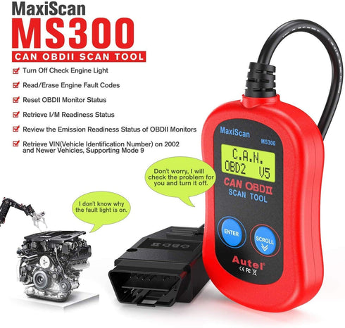 Autel MS300 OBD2 Scanner Code Reader, Turn Off Check Engine Light, Read & Erase Fault Codes, Check Emission Monitor Status CAN Diagnostic Scan Too...