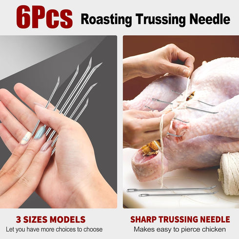 Meat Trussing Needles, Roasting Trussing Needles for Lacing Roast Turkey, Chicken, Pork Skin, Whole Hog, Lamb, and Rotisserie Pig; Two of Each Siz...