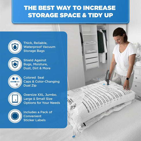 3-Pack XXL,Vacuum Storage Bags,Space Saver Bags for Clothes Storage – XL Comforters,Mattress Topper,3x XXL Bags (47x35in),Bonus 1x Large Bag (32x2...