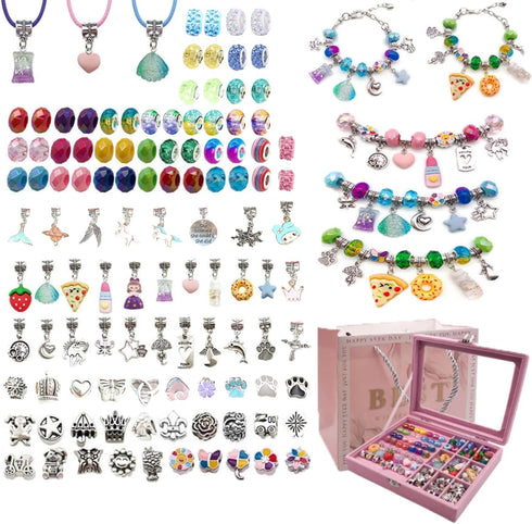 YTUONIG 116 pcs Charm Bracelet Making Kit for Ages 8-12 Girls, with a Portable Bracelet Organizer Box, Unicorns Arts Crafts Gifts for Teenage Birt...