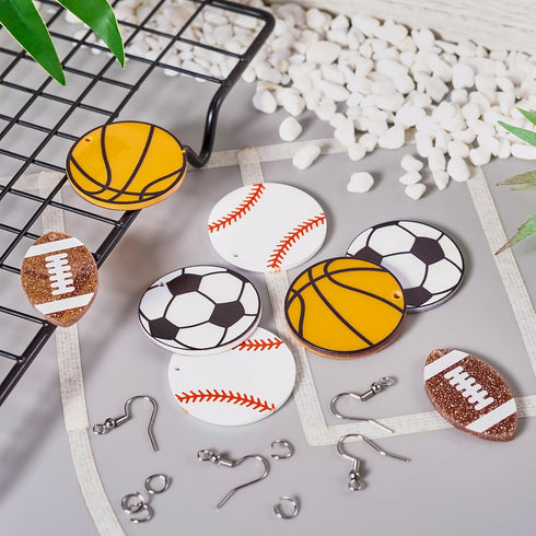 Beadthoven DIY 4 Pairs Sports Ball Earrings Making Starter Kit Football Rugby Baseball Basketball Charms Pendants with Earring Hooks Jump Rings Cu...