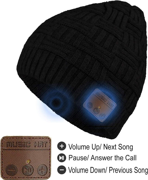 Wireless Beanie Hat for Men Women Wireless Beanie with Headphones Headset Speaker Mic Music Beanie Hat Unisex Knit Outdoor Sports Running Cap with...
