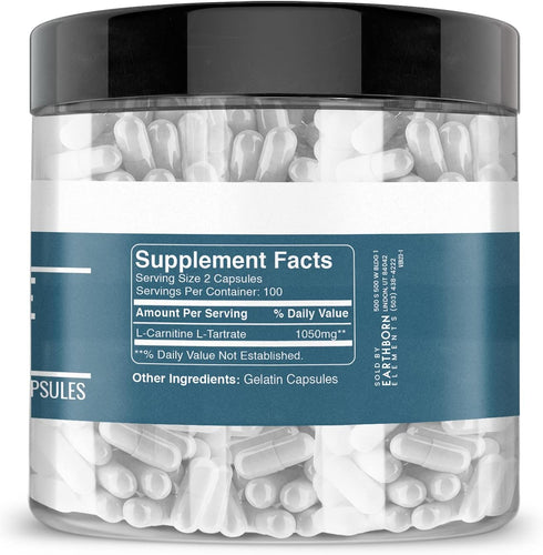 Earthborn Elements L-Carnitine Tartrate, 200 Capsules, No Magnesium or Rice Fillers, No Additives, Gluten-Free, Undiluted...
