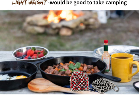 Herda Cast Iron Scrubber Scraper Tool Kit, 4Pieces Cast Iron Skillet Cleaner Cleaning Care Kit 316 Chain Mail Scrubber, Steel Skillet Brush Plasti...