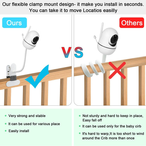 15.7 inches Baby Monitor Mount Compatible with HelloBaby HB65/HB6550/HB6550 pro/HB66/HB248,ANMEATE SM935E Baby Monitor Camera Flexible Clip Clamp ...