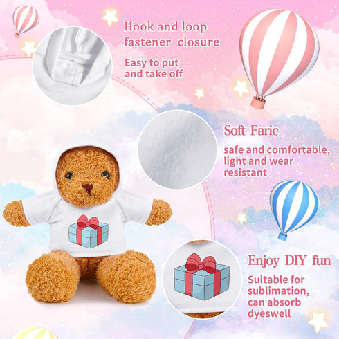Kathfly 6 Pcs Sublimation Blank Bear Clothes, White Basic Fleece Tee Shirt Doll T Shirts White Sublimation Blank White Bear Hoodie for 4-18 Inch S...