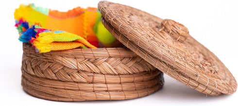 Authentic Mexican Tortilla Warmer Basket - Pine Needle Handwoven with Handloomed Cloth (Natural 7" w cloth)...