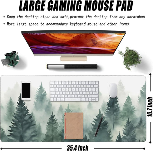 Extended Large Gaming Mouse Pad, Misty Forest Large Desk Mat for Desktop XXL, Non-Slip Rubber Base Stitched Edges Long Computer Keyboard Desk Pad ...