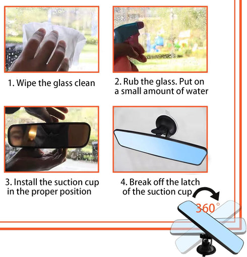 Pack-1 Car Panoramic Rearview Mirror, 8.7" x 2.6" with Adjustable Suction Cup Rearview Mirror, HD Anti-glare Car Interior Mirror, Universal for Ca...