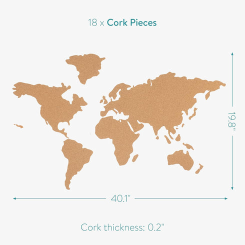 Navaris Cork Board World Map - Self-Adhesive Corkboard Continents for Wall to Pin, Plan and Document Travels - Includes 18 Cork Pieces and 10 Pins...