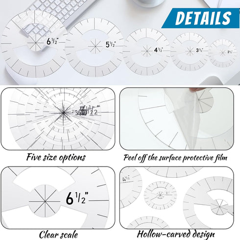 Geyee 5 Pcs Circle Ruler Quilting Template Set Circle Templates for Quilting Circle Rulers Quilt Arc Circle Cutter Ruler, 5 Sizes (Classic)...