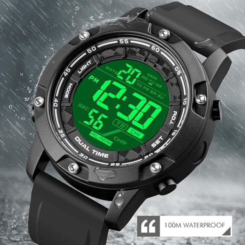 FANMIS Men's Digital Black Sports Watches Large Face Waterproof Dual Time Stopwatch Alarm LED Back Light Count Down Wrist Watch...