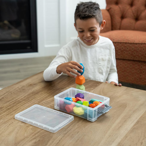 Extra Large Pencil Box 2-Pack Grey Clips. Stackable Storage Organizing Bins for Pencils, Rulers, Art Supplies, Markers, and Crayons. Transparent P...