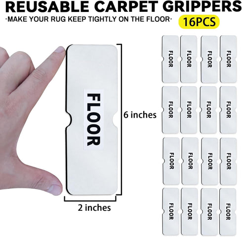 Rug Carpet Non Slip Grippers, Reusable and Washable Double Sided Carpet Tape Pads, Strong Adhesive Grippers for Area Rugs, Keep Corners Flat, No D...
