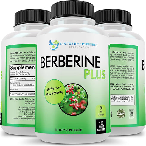 DOCTOR RECOMMENDED SUPPLEMENTS Berberine Plus 1200mg Per Serving - 120 Veggie Capsules with Royal Jelly...