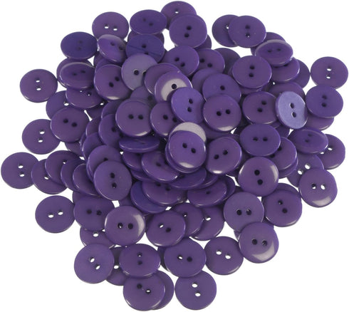 Mibo 100pcs Polyester Button - 2 Hole - Basic Round Top - Shiny Finish - 24L(15mm) - Purple...