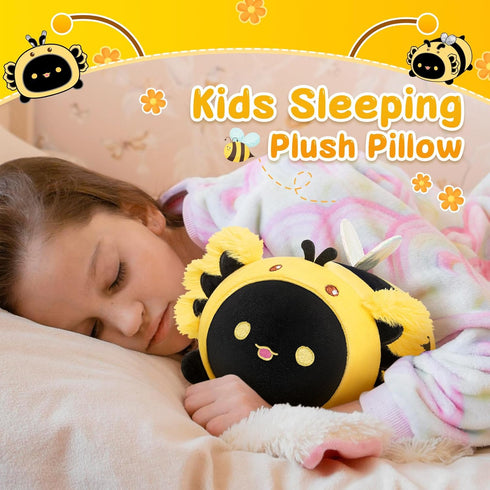 Cute Black Axolotl Bee Plush, Kawaii Plushies Honeybee Stuffed Toy, Axolotl Plushie with Bee Outfit Costume, Animal Hugging Cuddly Pillow, Soft Sq...