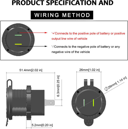 Upgraded Aluminum Alloy Quick Charge 3.0 USB Car Charger Socket & 2.4A USB Port IP66 Waterproof Dual USB Power Outlet with Voltmeter for Car Boat ...